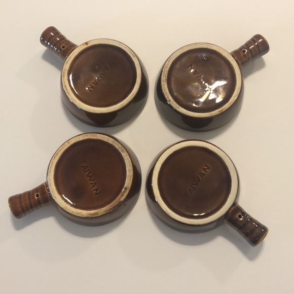 Set of 4 Ceramic Brown Glazed Escargot Snail Baking Dishes w/ Handle Taiwan - Picture 2 of 8